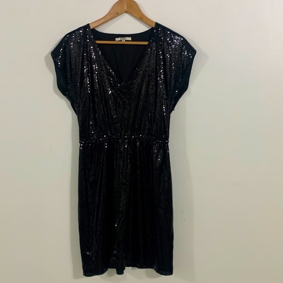 BB Dakota Black Sequin Dress V Neck - Picture 1 of 6